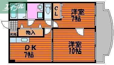 アークハイツ鹿田(2DK/8階)の間取り写真