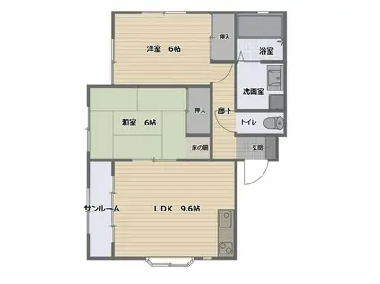 コーポかけはし(2DK/2階)の間取り写真