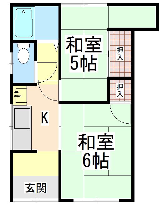 竹田アパート(2K/1階)の間取り写真
