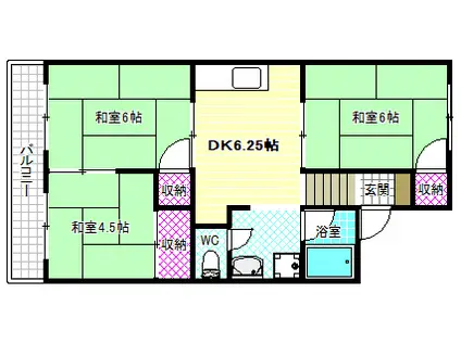 KMハイツA棟(3DK/1階)の間取り写真