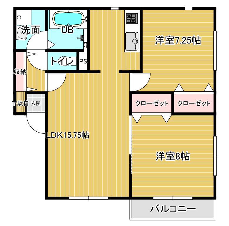 グランパークJ(2LDK/1階)の間取り写真