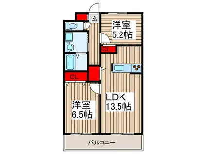 フォンス大門(2LDK/1階)の間取り写真