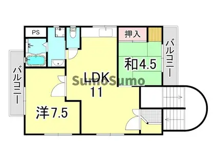 キュービック武庫之荘(2LDK/3階)の間取り写真