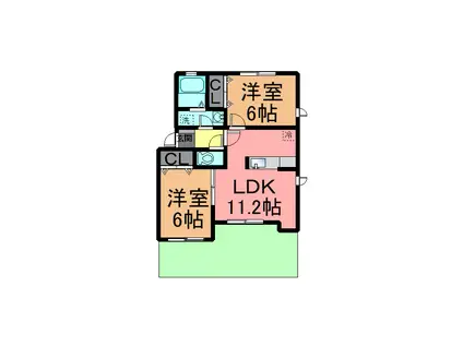 ヒルズ篠山(2LDK/2階)の間取り写真