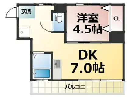 名信ビル(1DK/2階)の間取り写真