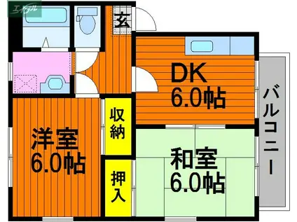 ウェルフェア静(2DK/2階)の間取り写真
