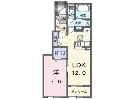 クロスサイド アパートメントI(1LDK/1階)の間取り写真