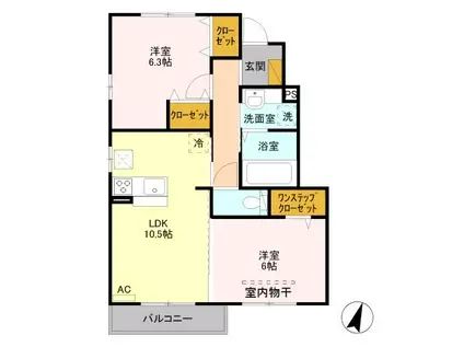 ダズリング シー(2LDK/1階)の間取り写真