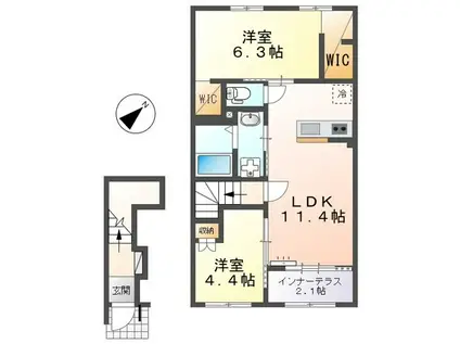 鳥栖市原町(2LDK/2階)の間取り写真