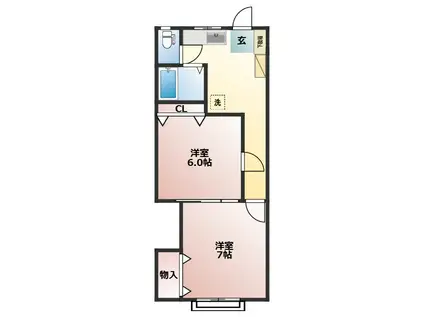 ハピネスAUNII(2K/2階)の間取り写真