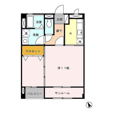 サンフラワー(1LDK/3階)の間取り写真