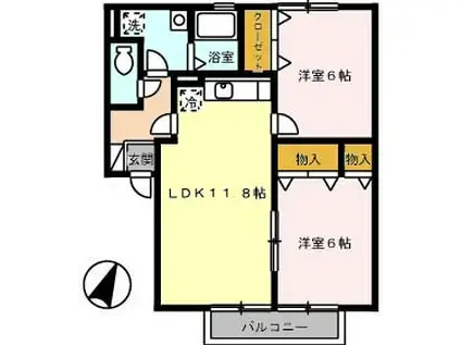 ウィル・ドミール(2LDK/2階)の間取り写真