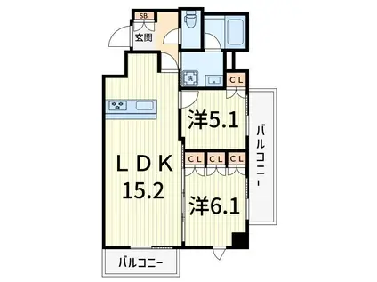 メトロステージ亀有(2LDK/5階)の間取り写真