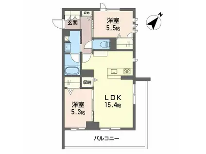 CLASSEUM連坊II(2LDK/3階)の間取り写真