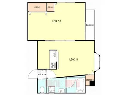 横山ビル(1LDK/3階)の間取り写真