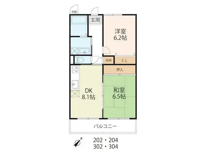 SUN SHINE南草津(2DK/3階)の間取り写真