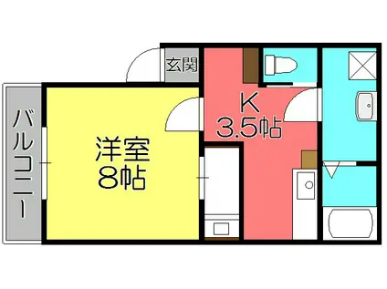 オークI(1DK/2階)の間取り写真