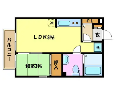 ハイツ大蔵(1LDK/2階)の間取り写真