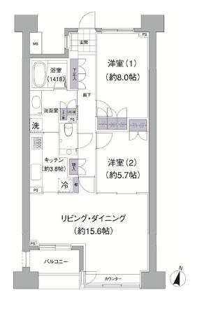 アビティ目黒(2LDK/5階)の間取り写真
