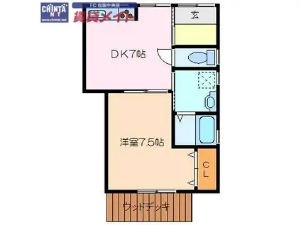 インターウエスト(1DK/1階)の間取り写真