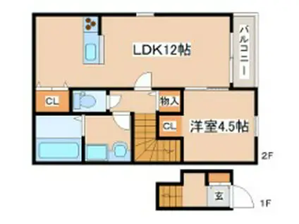 KUKUNA西蒲田 A棟(1LDK/2階)の間取り写真