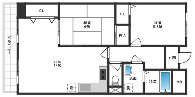 リアライズ高槻(2LDK/5階)の間取り写真