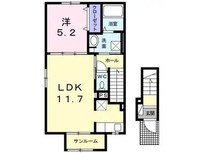 メゾン・ド・キタ(1LDK/2階)の間取り写真