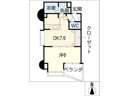 ヘスティア(1DK/2階)の間取り写真