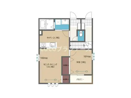 TS RVEA棟(1LDK/1階)の間取り写真