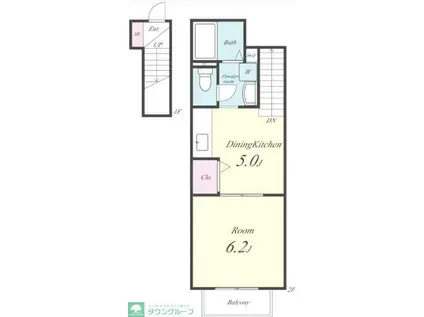 アムール(1DK/2階)の間取り写真