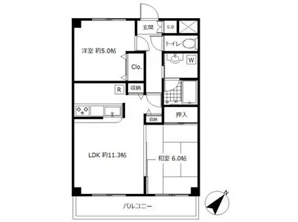 ジョワイユ用賀(2LDK/2階)の間取り写真