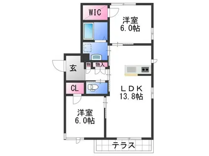 ベレオK(2LDK/2階)の間取り写真