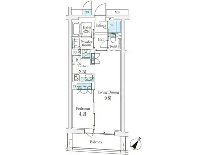 日本橋浜町ダイヤレジデンス(1LDK/7階)の間取り写真