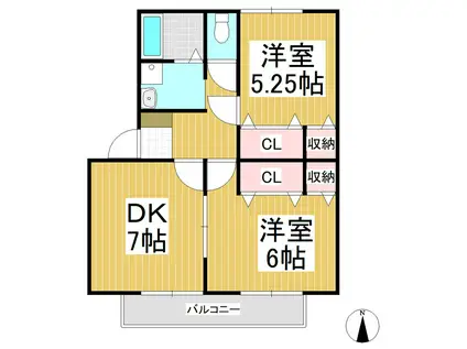 エスティアム柳町(2DK/1階)の間取り写真