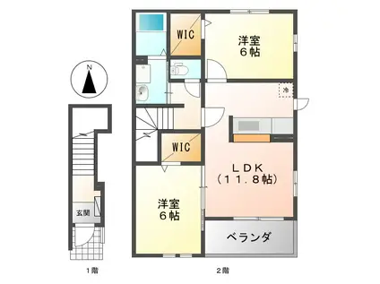 LEISE(2LDK/2階)の間取り写真