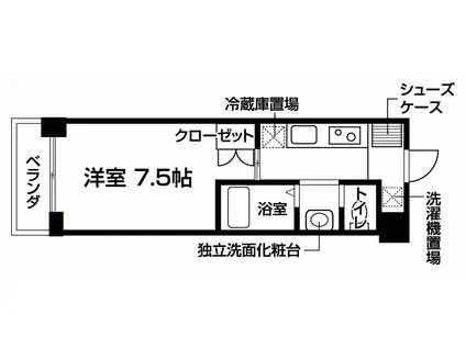 バウスクロス仙台上杉(1K/4階)の間取り写真