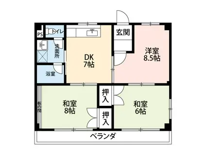 土与丸ハイツ(3DK/3階)の間取り写真