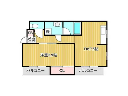 サンエクセル長居(1DK/1階)の間取り写真