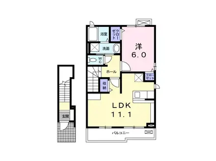 ラグナヒルズ A(1LDK/2階)の間取り写真