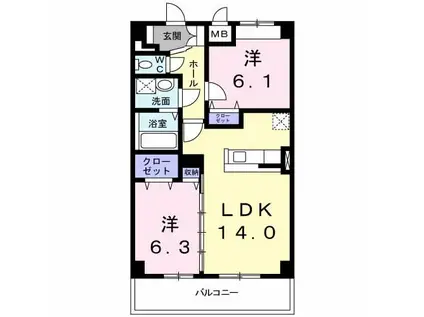 クルトゥーラガーデン(2LDK/2階)の間取り写真
