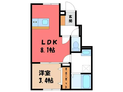 RELUXIA B(1LDK/1階)の間取り写真