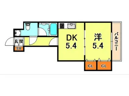 エスペランサ御影II(1DK/2階)の間取り写真