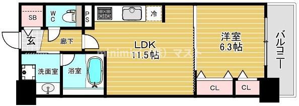 グランセジュール大国町(1LDK/4階)の間取り写真
