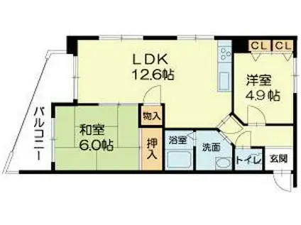 ロイヤルコーポ宝殿(2LDK/3階)の間取り写真