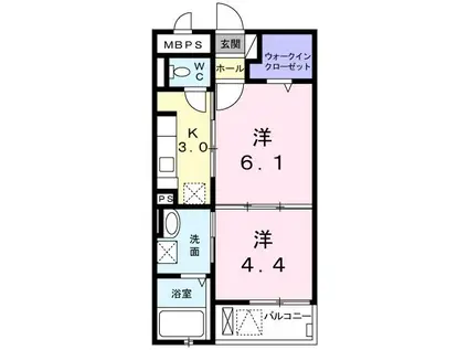 カーサ アリエッタ(1DK/2階)の間取り写真