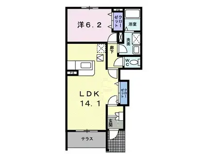 フローリア漣2号館(1LDK/1階)の間取り写真