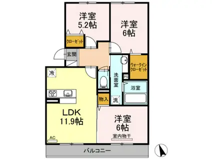 カローレアミカ(3LDK/3階)の間取り写真