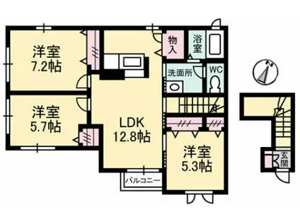 レジデンスK(3LDK/2階)の間取り写真