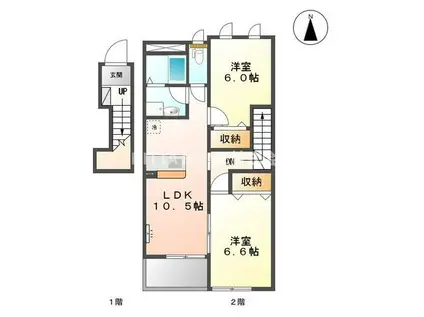 フィオーレ(2LDK/2階)の間取り写真