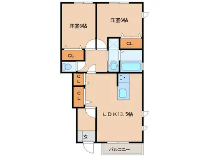 ラウレ・ア(2LDK/1階)の間取り写真